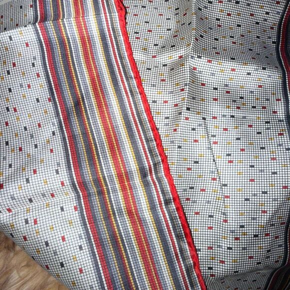 Christian Dior Vintage Silk Scarf — Red Trim Geometric Print Stripes Polkadot — - Picture 8 of 13